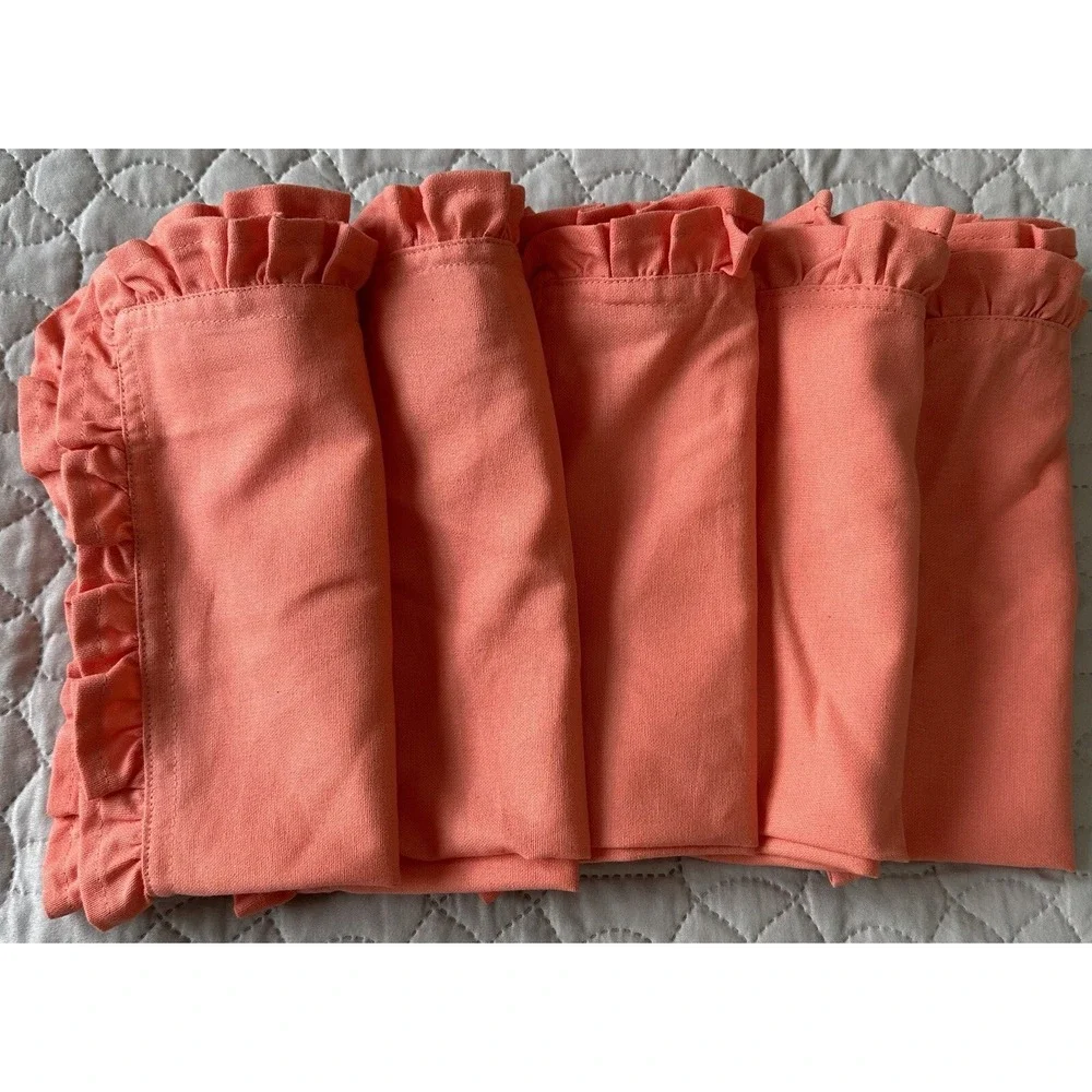 Hen House Linens Napkin Ruffle Coral Pink Barbie Shabby Chic Cotton Set 5 20x20